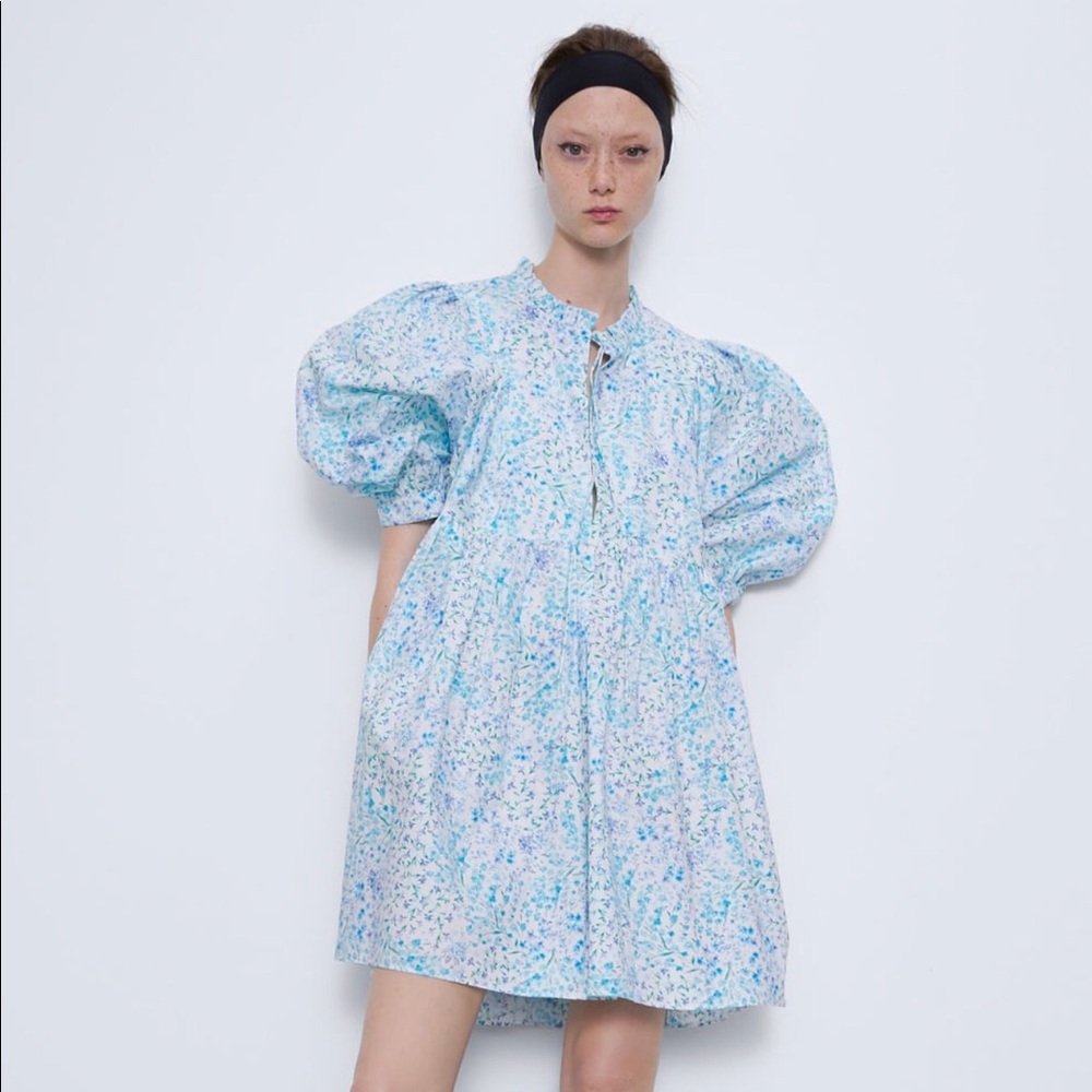 Zara Oversized Printed Poplin Mini Dress